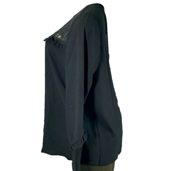 Castaluna 12W/L Black Sheer Lace Yolk Crew Neck Ruffle Accent Long Sleeve Blouse - Picture 5 of 6